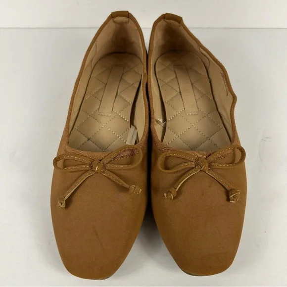 Joe Fresh Cognac Brown Ballerina Flats Sz 9 | Classic Round Toe Bow Shoe - Picture 3 of 9